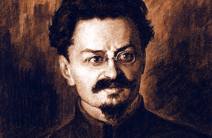 Ett porträtt av Trotskij från 1923 av Sergei Pichugin. Efter Trotskijs exil limmade konstnären ett vitt kartongark över teckningen och den återfanns först sjuttiofem år senare.