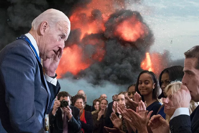 Joe Biden gråter krokodiltårar. Bild: marxist.com