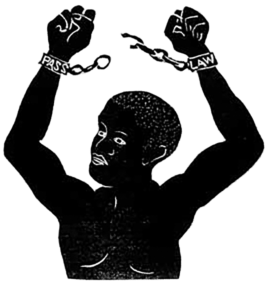 Linoleumsnitt av Eddie Roux, 1933, i protest mot ”passlagar” som begränsade svarta människors rörelsefrihet i Sydafrika, till och med före apartheid.
