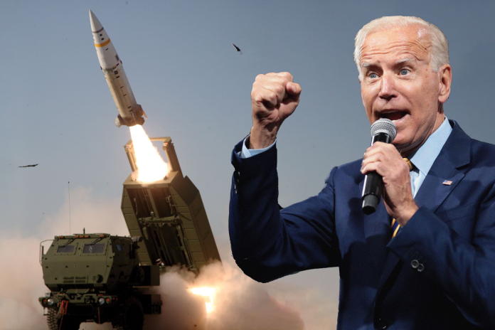 Kollage: Joe Biden och raket