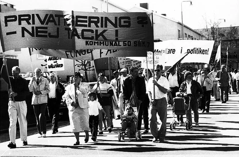 Demonstration mot privatiseringar på 1990-talet.
